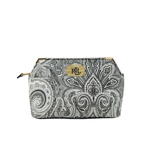 Ralph Lauren Black White Paisley Vegan Leather Clutch‎ Bag